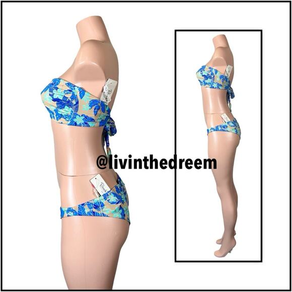 Beach Bunny Bethany Bandeau & Gloria Skimpy Bottom - Blue Jungle Floral $218 - Picture 5 of 15